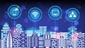 Abstract technology innovation smart city and wireless communication network night city social digital life, internet of things