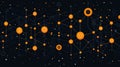 Abstract Technology Network with Nodes and Circles in Vibrant Orange and Dark Background Royalty Free Stock Photo