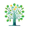 Abstract Technology Tree with Circuit Board Branches, Leaves, and Colorful Nodes Royalty Free Stock Photo