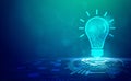 Digital technology electric energy saving blue green background lamp light bulb innovation abstract tech mind idea future