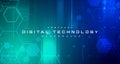 Digital technology banner blue green background concept, cyber technology light effect, abstract tech, innovation future data Royalty Free Stock Photo