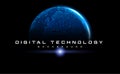 Digital technology worldwide global network internet connection blue background Abstract cyber tech futuristic planet map world Royalty Free Stock Photo