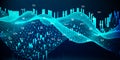 Abstract technology visualization of wavy grid artificial intelligence. Quantum virtual cryptography. Blockchain. Analytics