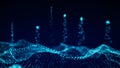 Abstract technology wave of particles. Big data visualization. Background with motion dots. Artificial intelligence Royalty Free Stock Photo