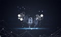 Abstract technology world cyber security privacy icon information network concept padlock protection digital network internet link