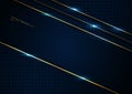 Abstract template dark blue background geometric triangle shape with gold lines stripe with space for your text