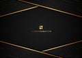 Abstract template geometric triangle shape and gold line stripe with dot pattern overlap on black background Royalty Free Stock Photo