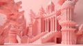 Abstract temple in pastel pink, surrealism 3d render.