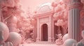 Abstract temple in pastel pink, surrealism 3d render.
