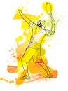 Abstract tennis player with a racket in splashed illustration, line art vector Royalty Free Stock Photo