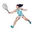 Abstract tennis player with a racket from splash of watercolors, colored drawing, realistic Royalty Free Stock Photo