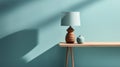 Abstract Terracotta Lamp On Blue End Table