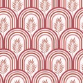 Abstract Terracotta leaves on brown and peach rainbows seamless pattern
