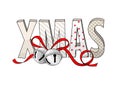 Abstract text XMAS with jingle bells, holiday theme, illustration Royalty Free Stock Photo