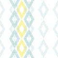 Abstract textile textured blue yellow ikat diamonds vertical stripes seamless border pattern background Royalty Free Stock Photo