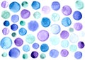 Abstract textural watercolor pattern of multicolored blue green purple circles Royalty Free Stock Photo