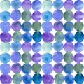 Abstract textural watercolor seamless pattern of multicolored blue green purple circles Royalty Free Stock Photo