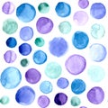 Abstract textural watercolor seamless pattern of multicolored blue green purple circles Royalty Free Stock Photo