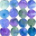 Abstract textural watercolor seamless pattern of multicolored blue green purple circles Royalty Free Stock Photo