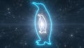 Penguin Shape Outline in Cold Antarctic Winter Sky Neon Lights Tunnel - Abstract Background Texture