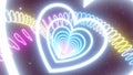 Fast Flashing Neon Lights Heart Tunnel Glowing Roller Coaster Speed - Abstract Background Texture Royalty Free Stock Photo