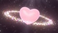 Pink Heart Planet with Mini Love Ring Satellites Orbit in Space Stars - Abstract Background Texture