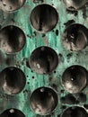 Abstract texture of black spheres on a green corroded metal surface Royalty Free Stock Photo