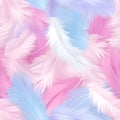 Abstract Texture colored fluffy bird feathers background. Soft and Light Pastel Tinted White Feathers Randomly Scattered to Form Royalty Free Stock Photo