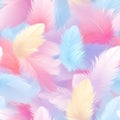 Abstract Texture colored fluffy bird feathers background. Soft and Light Pastel Tinted White Feathers Randomly Scattered to Form Royalty Free Stock Photo