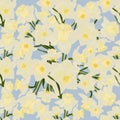 Abstract texture with daffodils. Seamless pattern with festive flower bouquet ornament