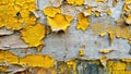Abstract texture of flaking yellow paint on weathered surface revealing underlying gray. Generative AI Royalty Free Stock Photo