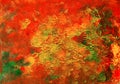 Abstract textural background with red, orange and green paint branchy lines with divorces, furrows, inflows, coasts