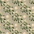 Abstract texture with mistletoe berries. Seamless pattern with Christmas flower bouquet ornament Royalty Free Stock Photo