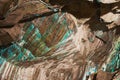 Abstract texture of the oxidated copper on the walls of the underground copper mine in Roros, Norway. Royalty Free Stock Photo