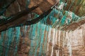 Abstract texture of the oxidated copper on the walls of the underground copper mine in Roros, Norway. Royalty Free Stock Photo