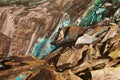 Abstract texture of the oxidated copper on the walls of the underground copper mine in Roros, Norway. Royalty Free Stock Photo