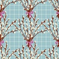 Abstract texture with willow. Seamless pattern with festive flower bouquet ornament