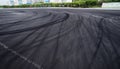 Abstract texture surface and background of car tire drift skid mark on road race track, Black tire mark on street race Royalty Free Stock Photo