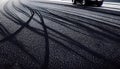 Abstract texture surface and background of car tire drift skid mark on road race track, Black tire mark on street race Royalty Free Stock Photo