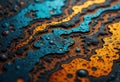 Abstract texture with vibrant blue and orange patterns and water droplets Royalty Free Stock Photo