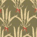 Abstract texture with wheat tied. Seamless pattern with festive flower bouquet ornament