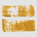 Abstract textured brush stroke of gold paint isolated on transparent background.