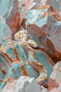 Abstract Textured Rocks in Pastel Orange and Teal Hues, Surreal Geology Concept, Artistic Nature Background for Creative Design Royalty Free Stock Photo