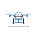 abstract thin line drone icon with big cargo