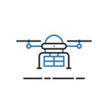 abstract thin line drone icon with big cargo