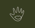 Abstract thin line hand and lips icon logo design template. Creative line art lipstick, cosmetics, blow kiss vector sign