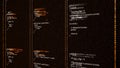 Abstract three columns with coding programs on black background, seamless loop. Animation. Concept of computer language Royalty Free Stock Photo