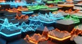 Futuristic Data Visualization Abstract Geometric Network with Glowing Waveforms Royalty Free Stock Photo