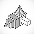 Abstract three-dimensional shape, vector design cube element. Royalty Free Stock Photo