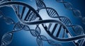 Abstract 3D rendering of intertwined blue DNA double helix strands against a gradient blue background Royalty Free Stock Photo